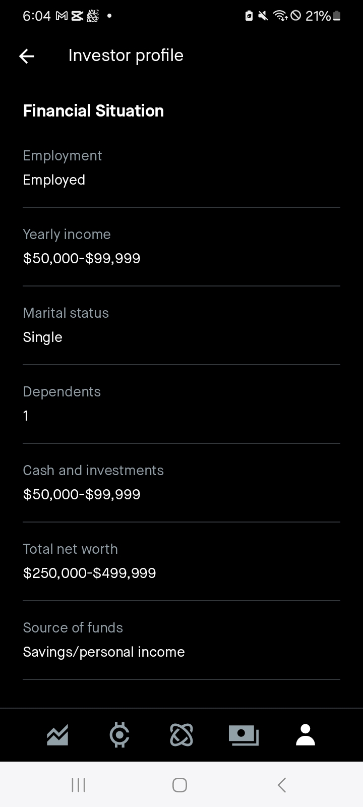 Robinhood sample investor profile part 2